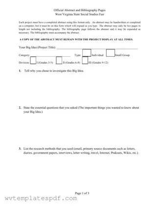 Fill a Valid West Virginia Abstract Social Studies Fair Form