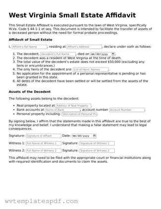 Attorney-Verified West Virginia Small Estate Affidavit Template
