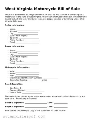Attorney-Verified West Virginia Motorcycle Bill of Sale Template
