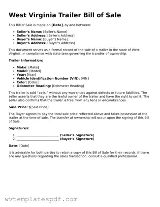 Attorney-Verified West Virginia Trailer Bill of Sale Template