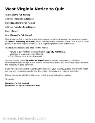 Attorney-Verified West Virginia Notice to Quit Template