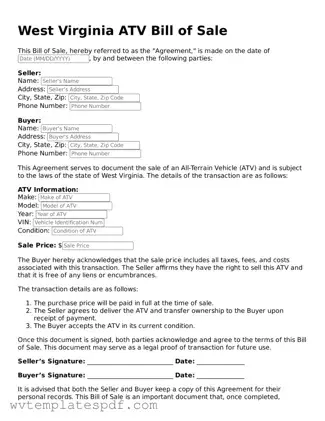 Attorney-Verified West Virginia ATV Bill of Sale Template