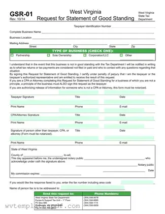 Fill a Valid West Virginia Gsr 01 Form