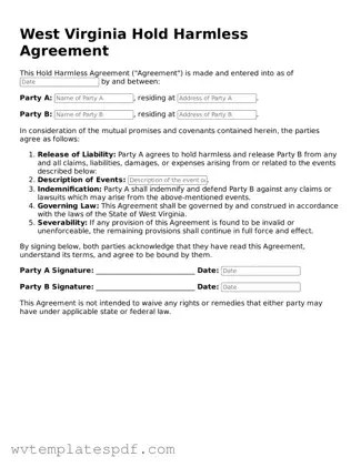 Attorney-Verified West Virginia Hold Harmless Agreement Template