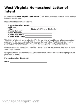 Attorney-Verified West Virginia Homeschool Letter of Intent Template