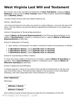 Attorney-Verified West Virginia Last Will and Testament Template