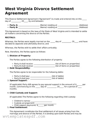 Attorney-Verified West Virginia Divorce Settlement Agreement Template