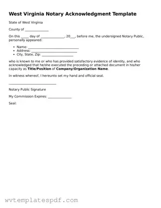 Attorney-Verified West Virginia Notary Acknowledgement Template