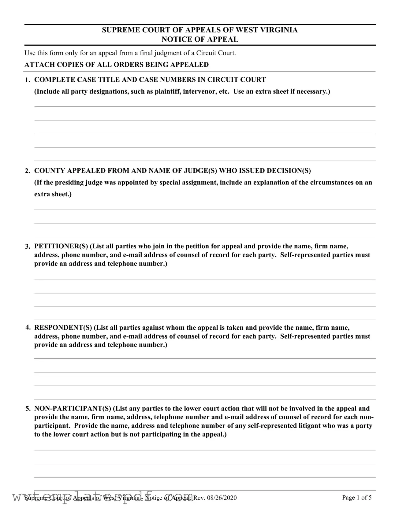 Fill a Valid West Virginia Appeal Form