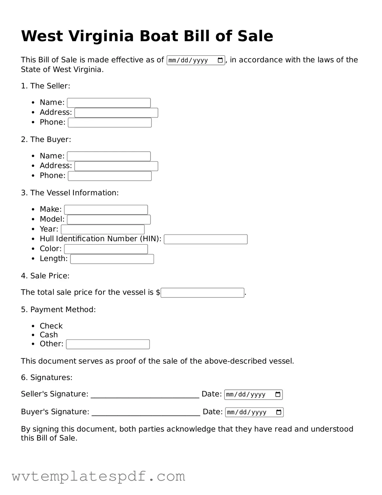 Attorney-Verified West Virginia Boat Bill of Sale Template