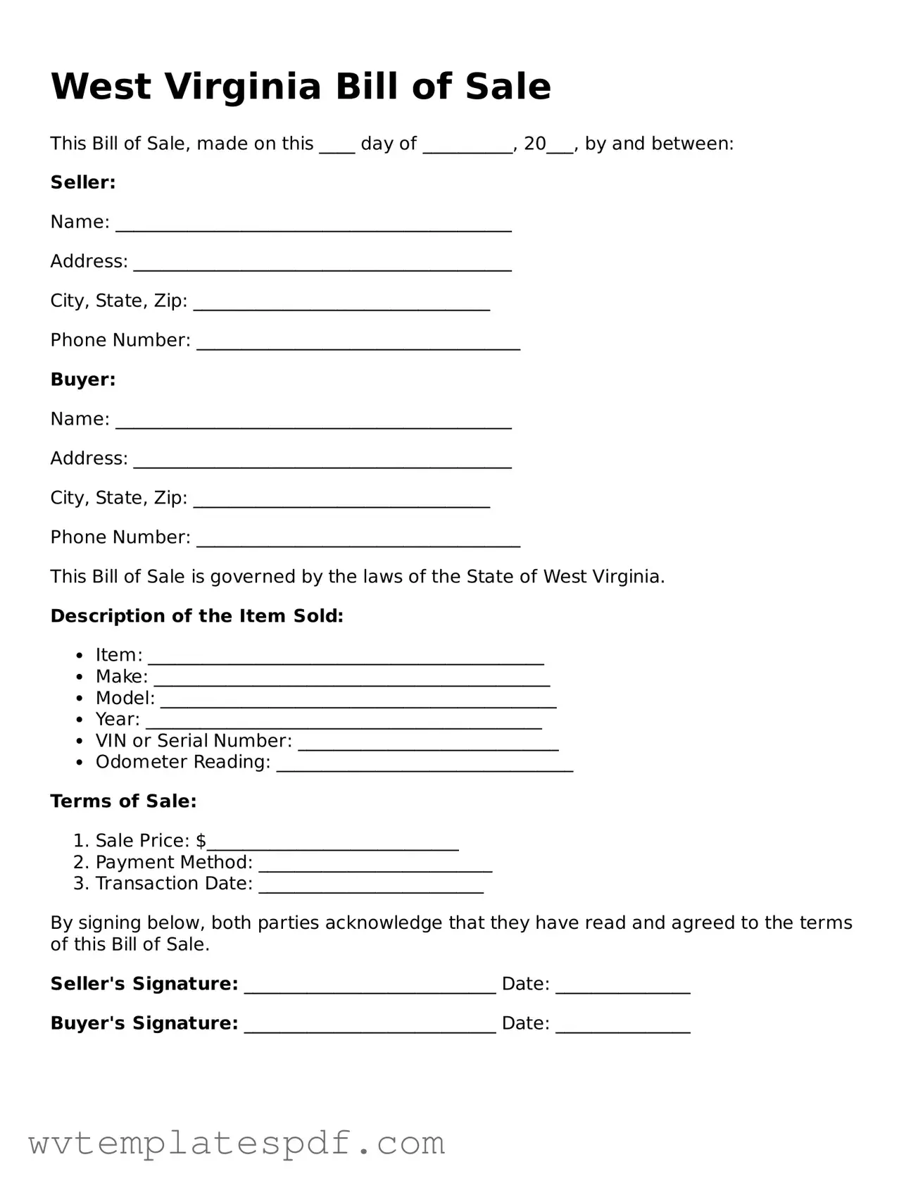 Attorney-Verified West Virginia Bill of Sale Template