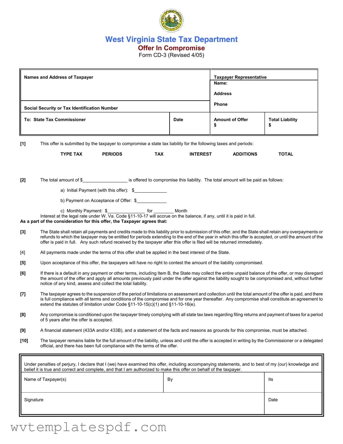 Fill a Valid West Virginia Cd 3 Form