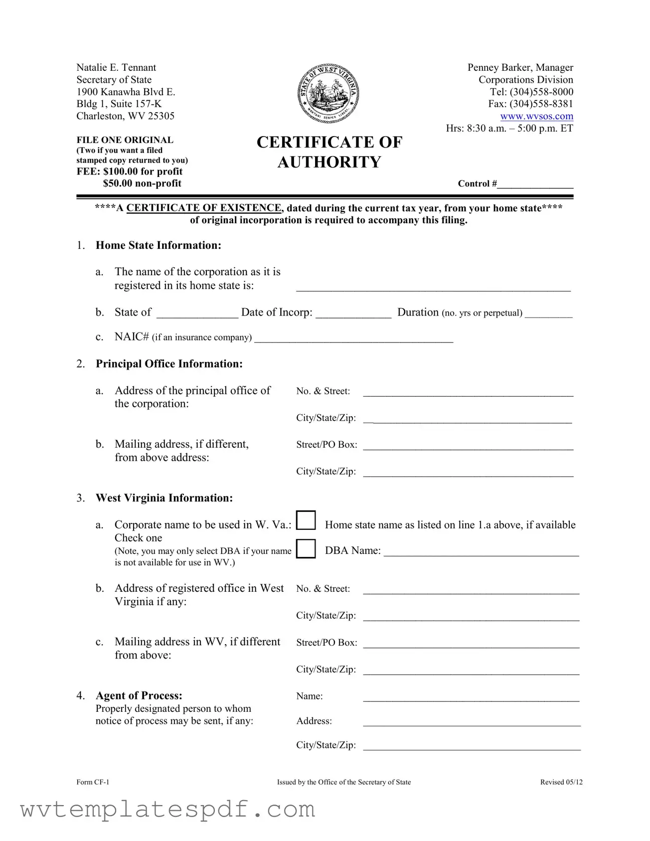 Fill a Valid West Virginia Cf 1 Form