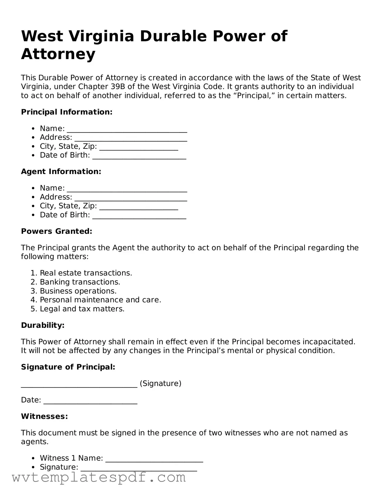 Attorney-Verified West Virginia Durable Power of Attorney Template