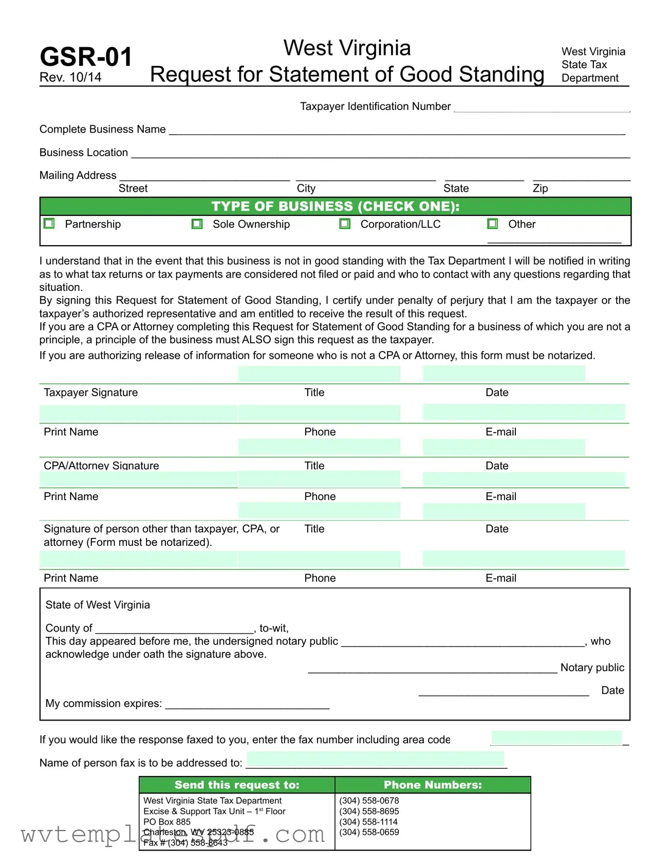 Fill a Valid West Virginia Gsr 01 Form
