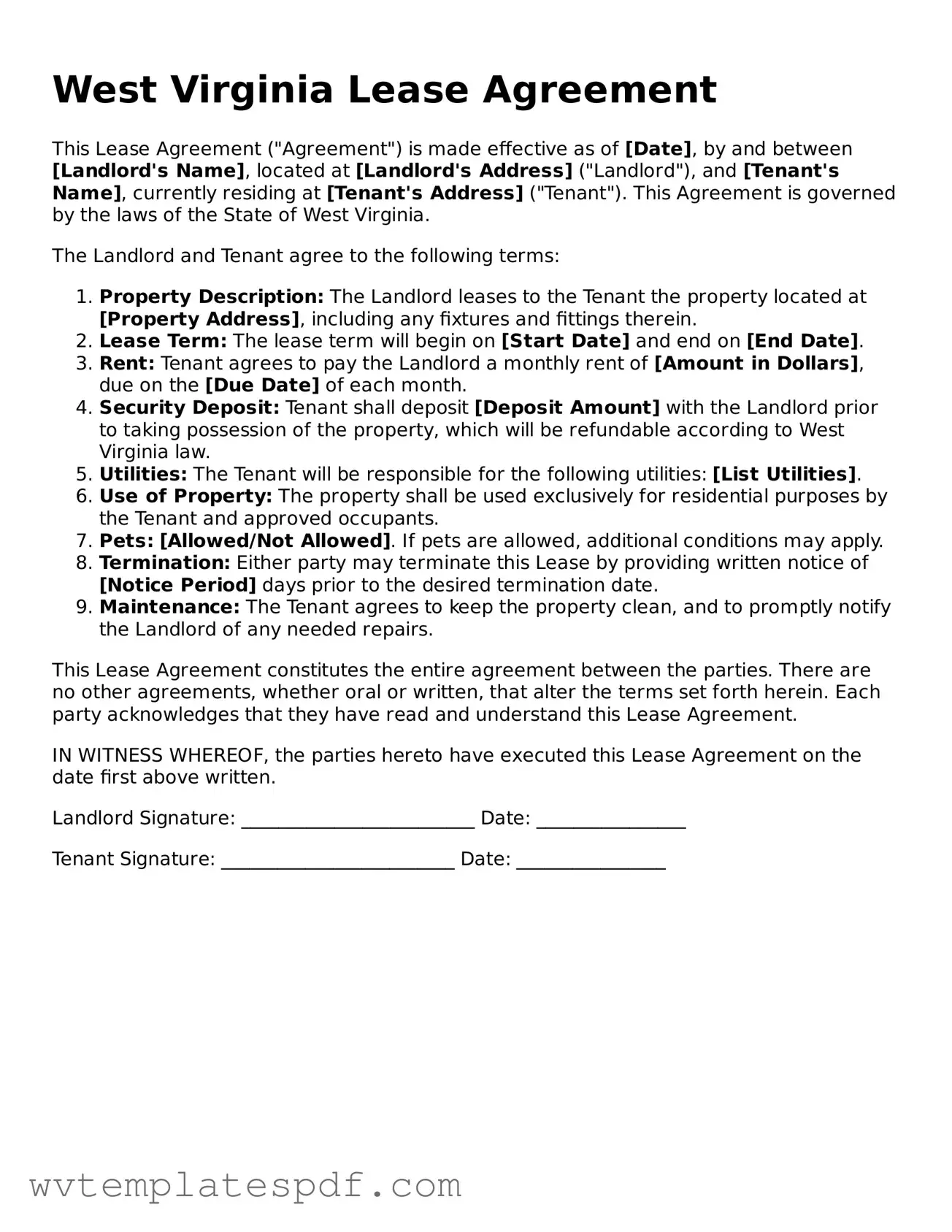 Attorney-Verified West Virginia Lease Agreement Template