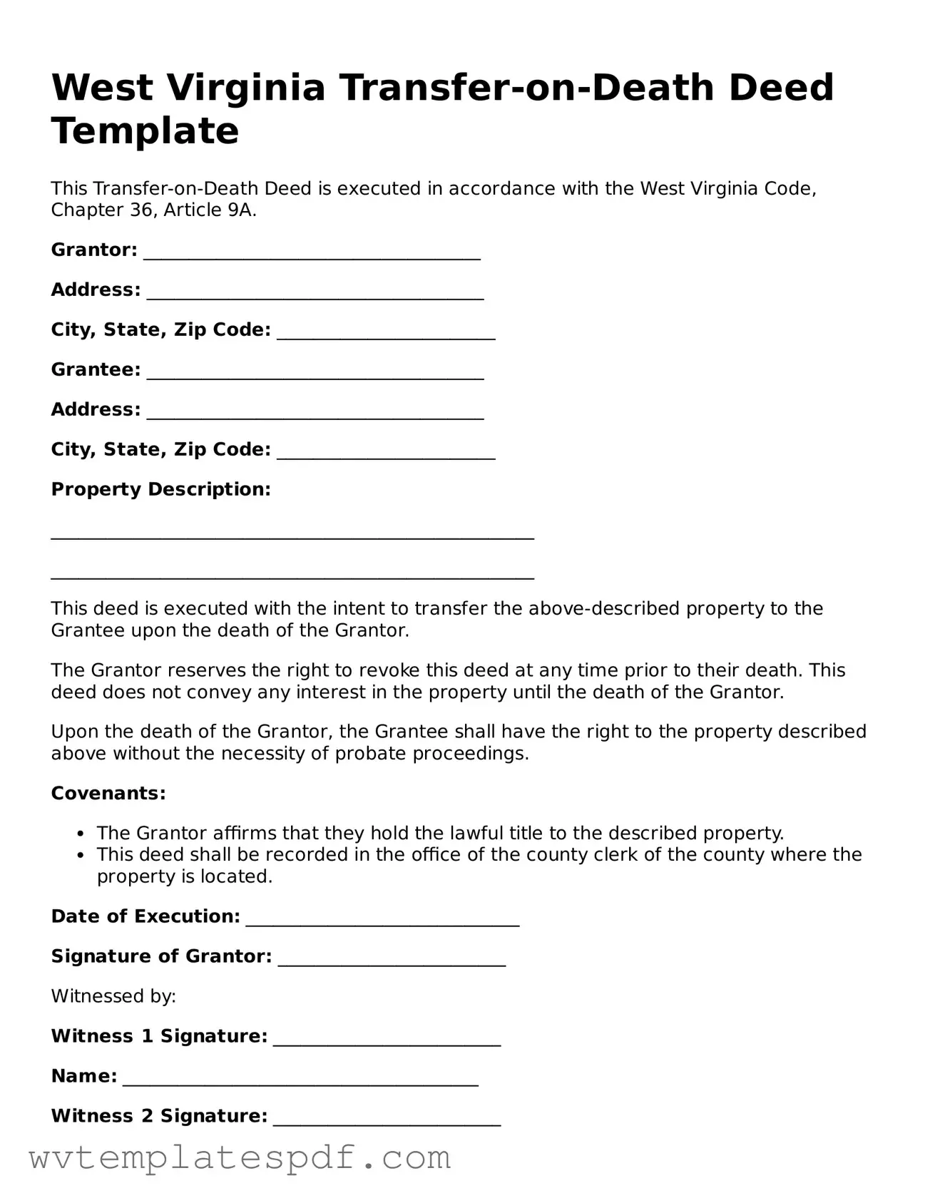 Attorney-Verified West Virginia Transfer-on-Death Deed Template