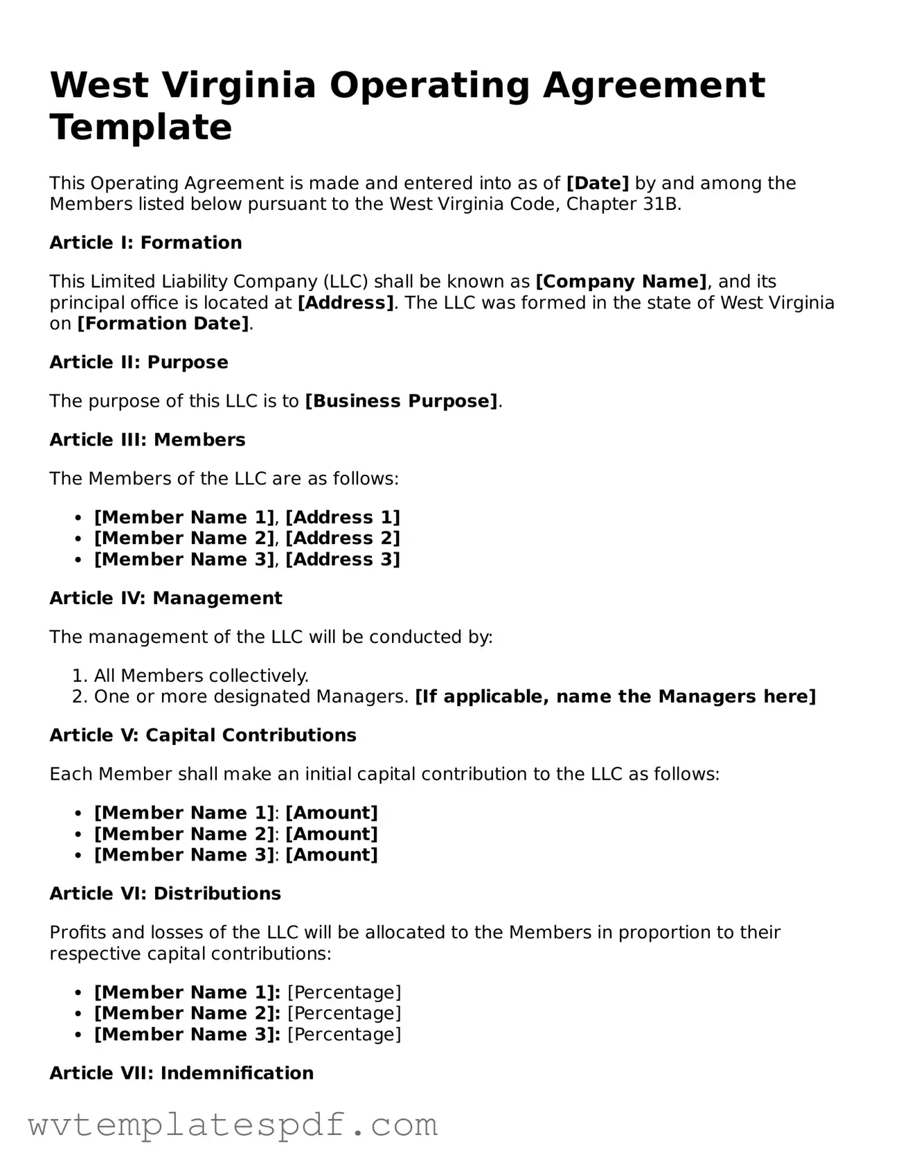 Attorney-Verified West Virginia Operating Agreement Template