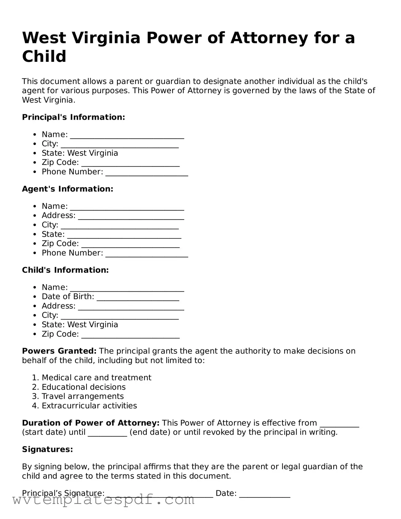 Attorney-Verified West Virginia Power of Attorney for a Child Template
