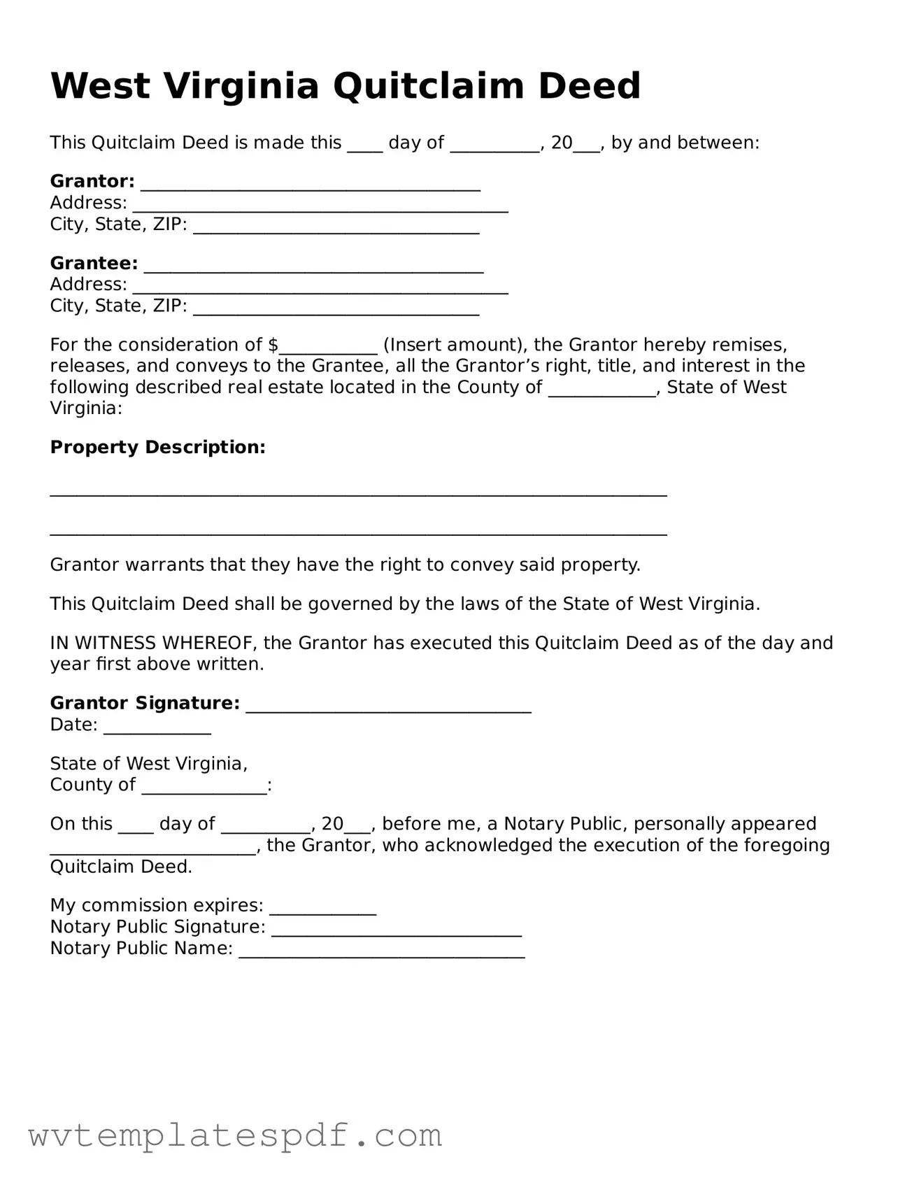 Attorney-Verified West Virginia Quitclaim Deed Template