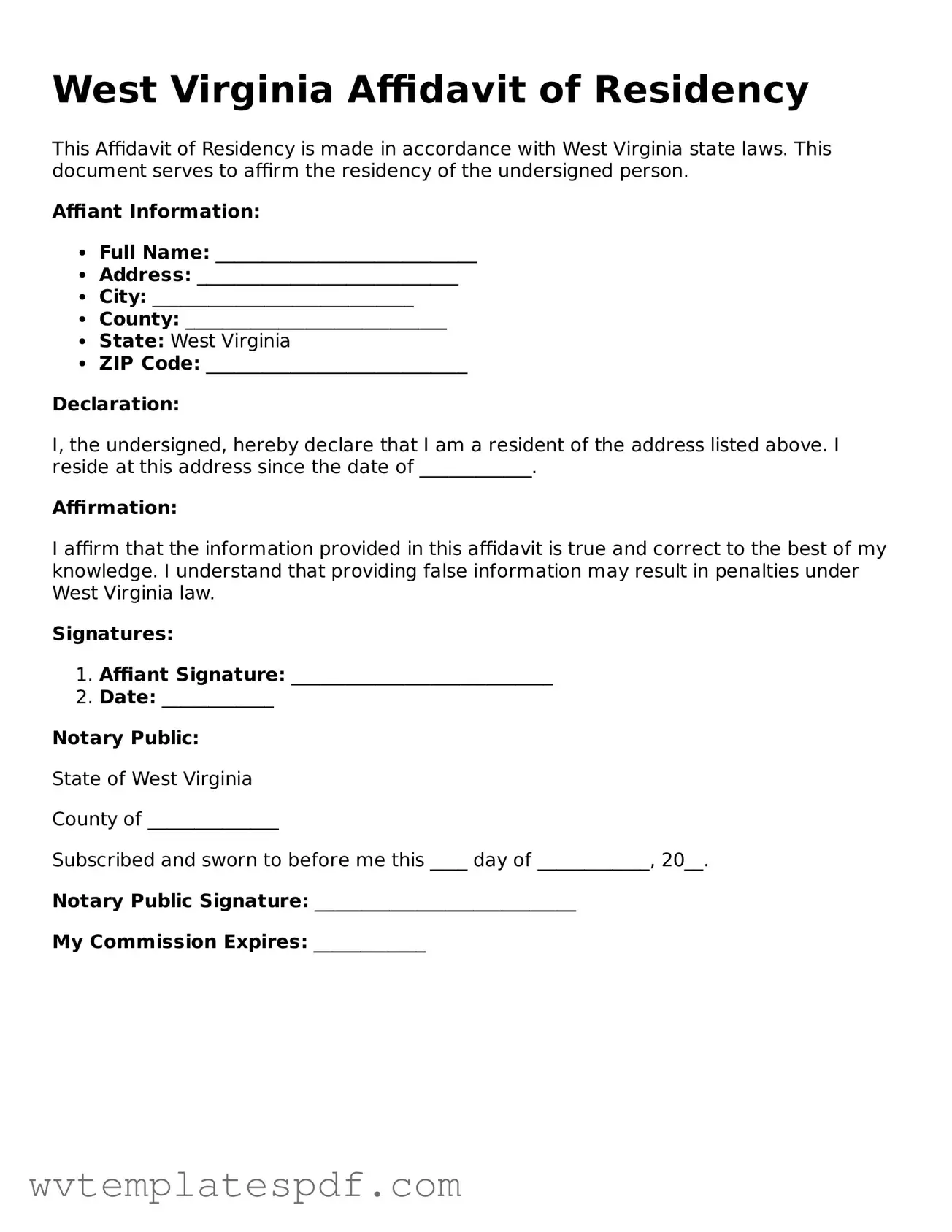 Attorney-Verified West Virginia Affidavit of Residency Template